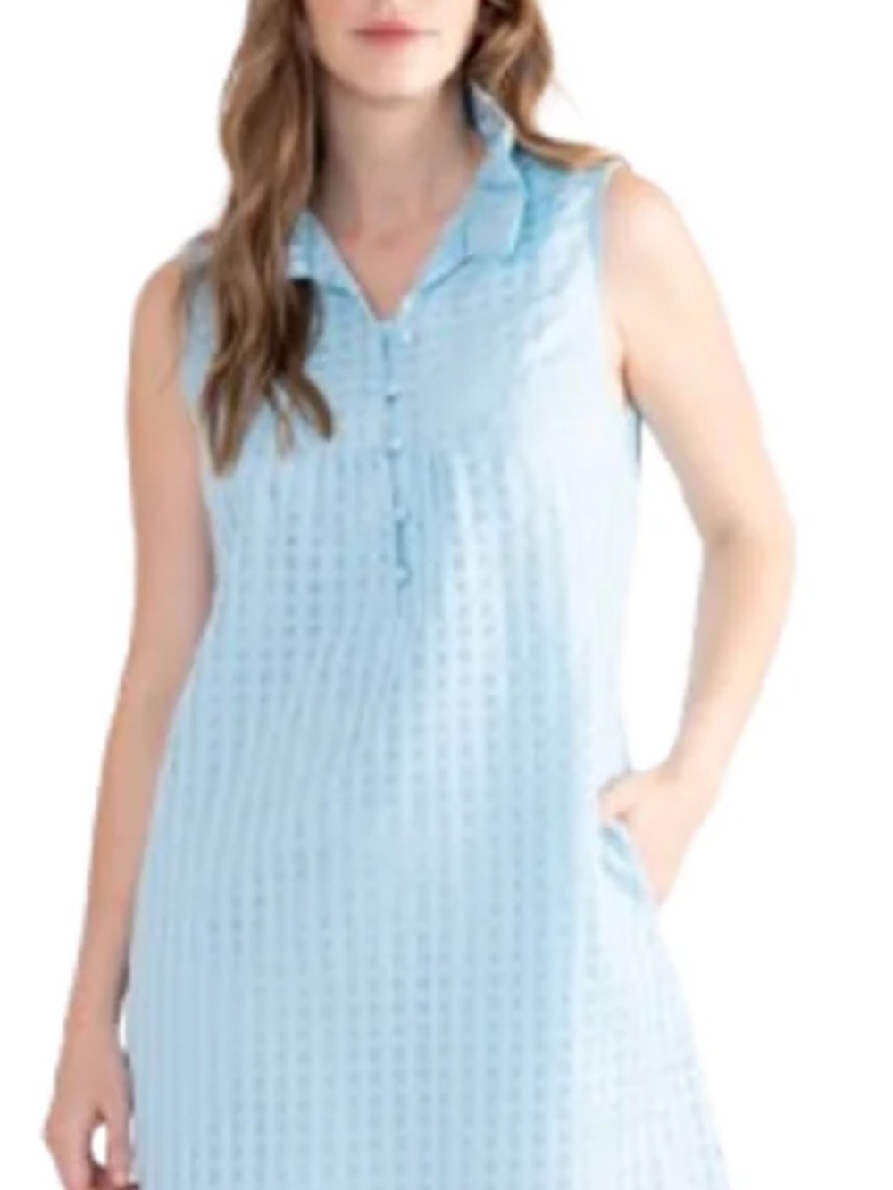 Light Blue Sleeveless Button-Front Shift Dress